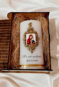 Подарък за Кръстник - Дървена кутия със свещ