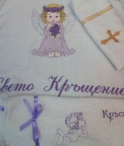 Комплект кърпи за кръщене - ангел с цвете
