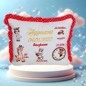 Бебешка възглавничка визитка Бродерия