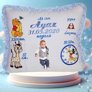 Възглавничка визитка Бродерия + снимка
