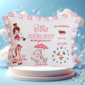 Бебешка възглавничка визитка Бродерия-Ева