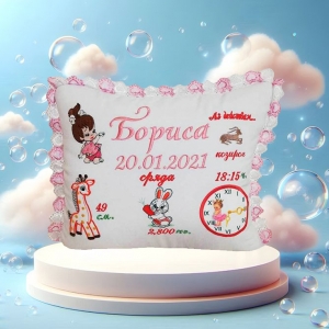 Бебешка възглавничка визитка Бродерия-Бориса