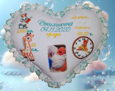 Възглавничка визитка Бродерия + снимка-Стилиана