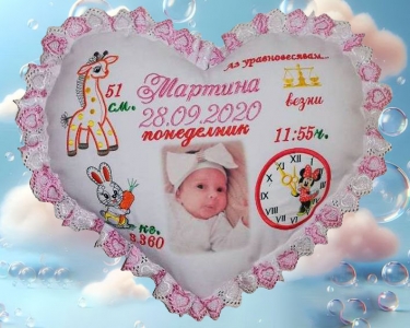 Възглавничка визитка Бродерия + снимка-Мартина