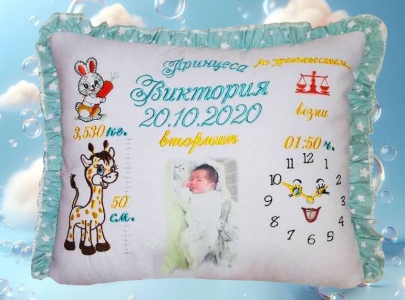 Възглавничка визитка Бродерия + снимка-Виктория