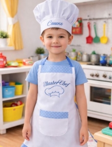 Детска престилка за готвене с шапка-бродерия