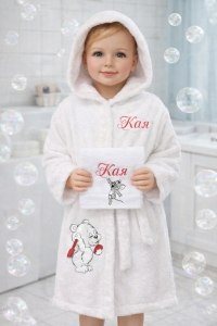 Детски халат за баня с качулка и кърпа 30/50