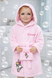 Детски халат за баня с качулка и кърпа30/50