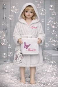 Детски халат за баня с качулка и кърпа 30/50