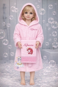 Детски халат за баня с качулка и кърпа 30/50