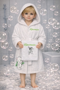 Детски халат за баня с качулка и кърпа30/50